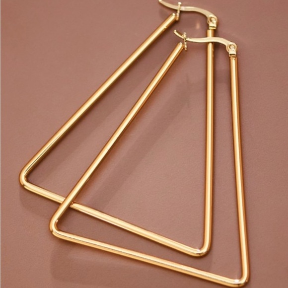 Gold Stainless Steel Geometric Hoop Earrings – Waterproof, Non-Tarnish, NWT - Picture 1 of 9